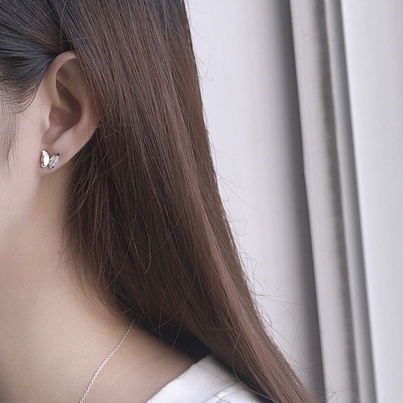 Silver Butterfly Stud Earrings - Picture 4 of 4